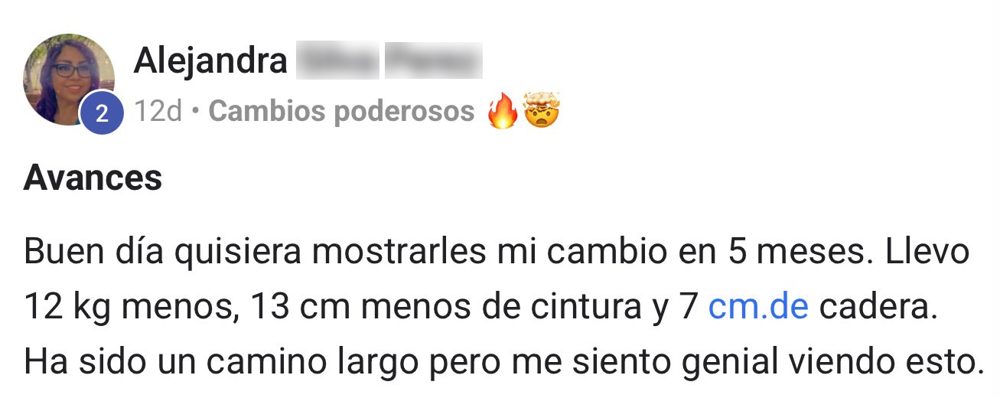 Post de Alejandra: cambio en 5 meses, 12 kg, 13 cm de cintura y 7 cm de cadera menos